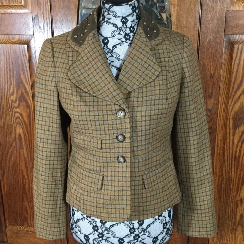 Sundance Brown Plaid 100% Wool Long Sleeve Jacket